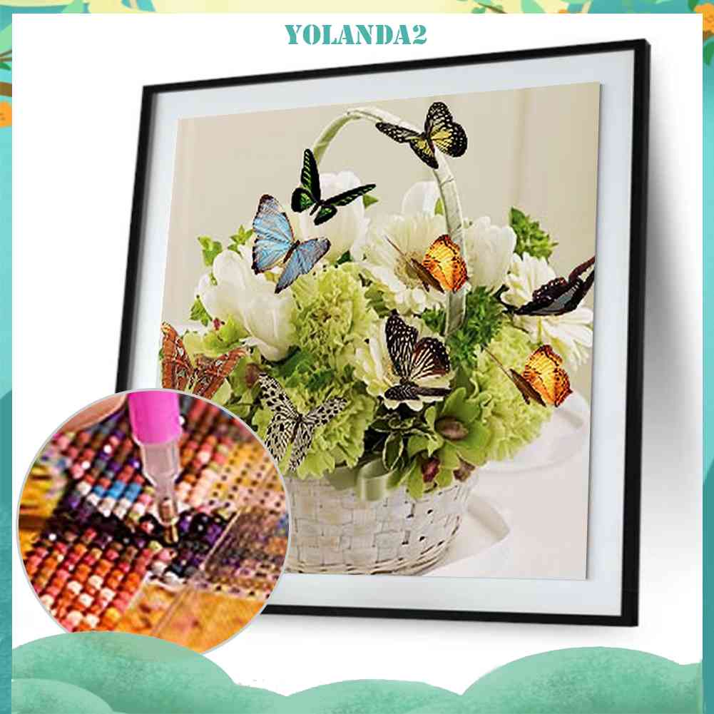Bộ Tranh Đính Đá 5D Họa Tiết Giỏ Bướm Độc Đáo DIY Dùng Trang Trí Nhà Cửa