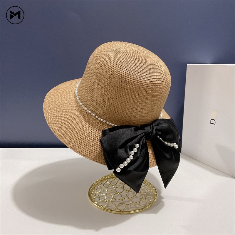 Mũ Cói Rộng Vành Chống Nắng Thắt Nơ Đính Ngọc Trai Phong Cách Pháp Hàng Mới 2023 Dành Cho Bạn Nữ Đi Biển