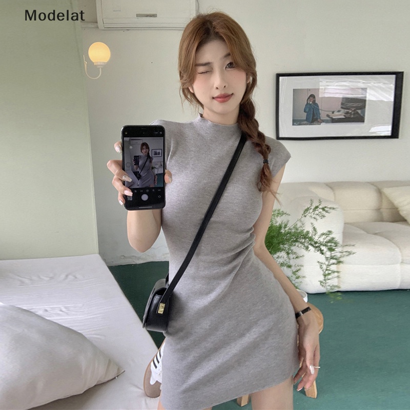 Mfc Đầm Mini Màu Trơn Cổ Cao Gợi Cảm Phong Cách Hàn Quốc Vintage Cơ Bản Mùa Hè Cho Nữ WTD