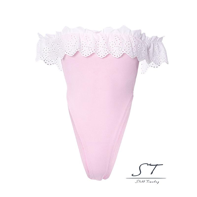 Bộ Áo Liền Quần Trễ Vai Phối Ren Nhún Bèo Thời Trang Mùa Hè Cho Nữ CY03