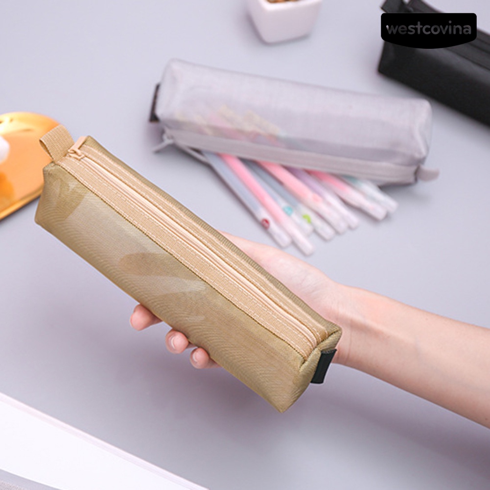 [COD]♪Túi Lưới Đựng Bút Màu Trơn Dễ Thương