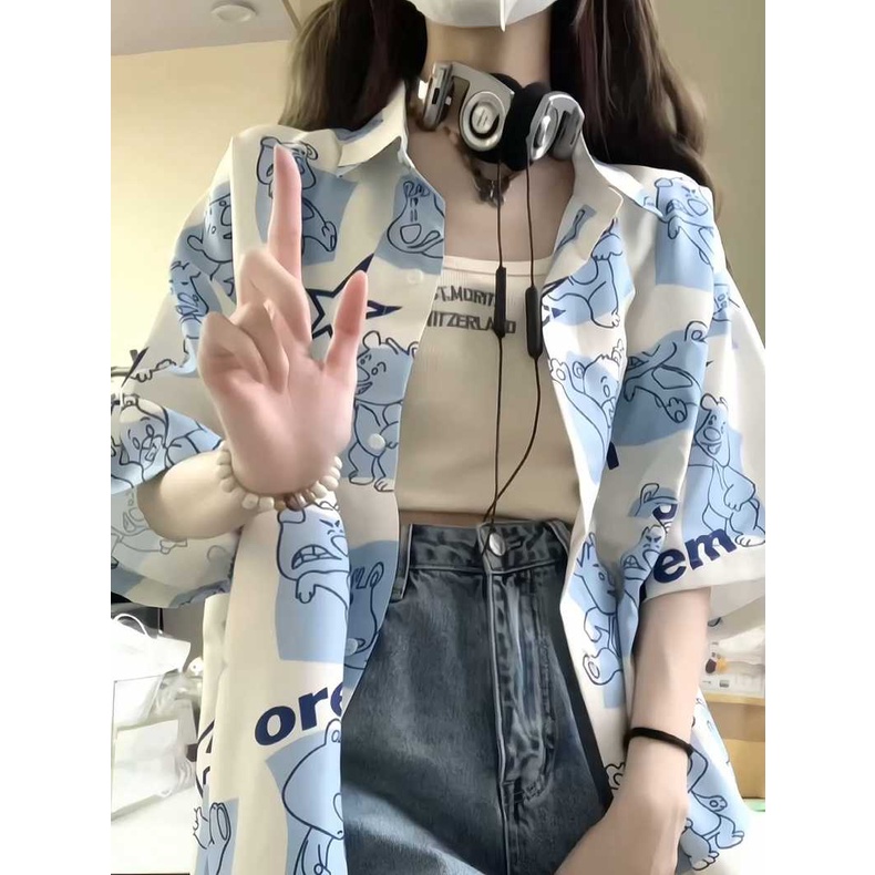 NRVP Áo Sơ Mi Nữ Oversized Vải Cotton Phong Cách Hàn Quốc Mới 2023