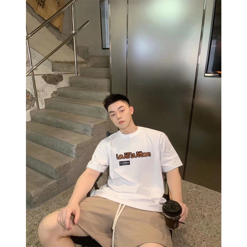 Áo Thun Tay Ngắn Cổ Tròn In Logo Cảnh Báo Màu Vàng Cam Thời Trang Đường Phố L1V88