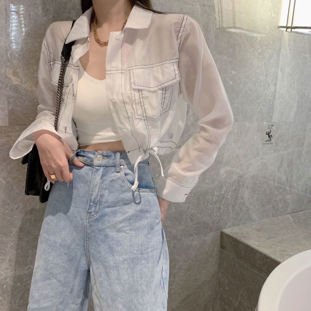 【Zbus】 áo khoác croptop nữ jean áo khoác jean nữ croptop  áo khoác jean croptop  áo khoác ngắn áo vest croptop Áo Khoác Chống Nắng Mỏng Phối Dây Rút Mẫu Mới 2023 Phong Cách Đường Phố Mùa Hè Cho Nữ