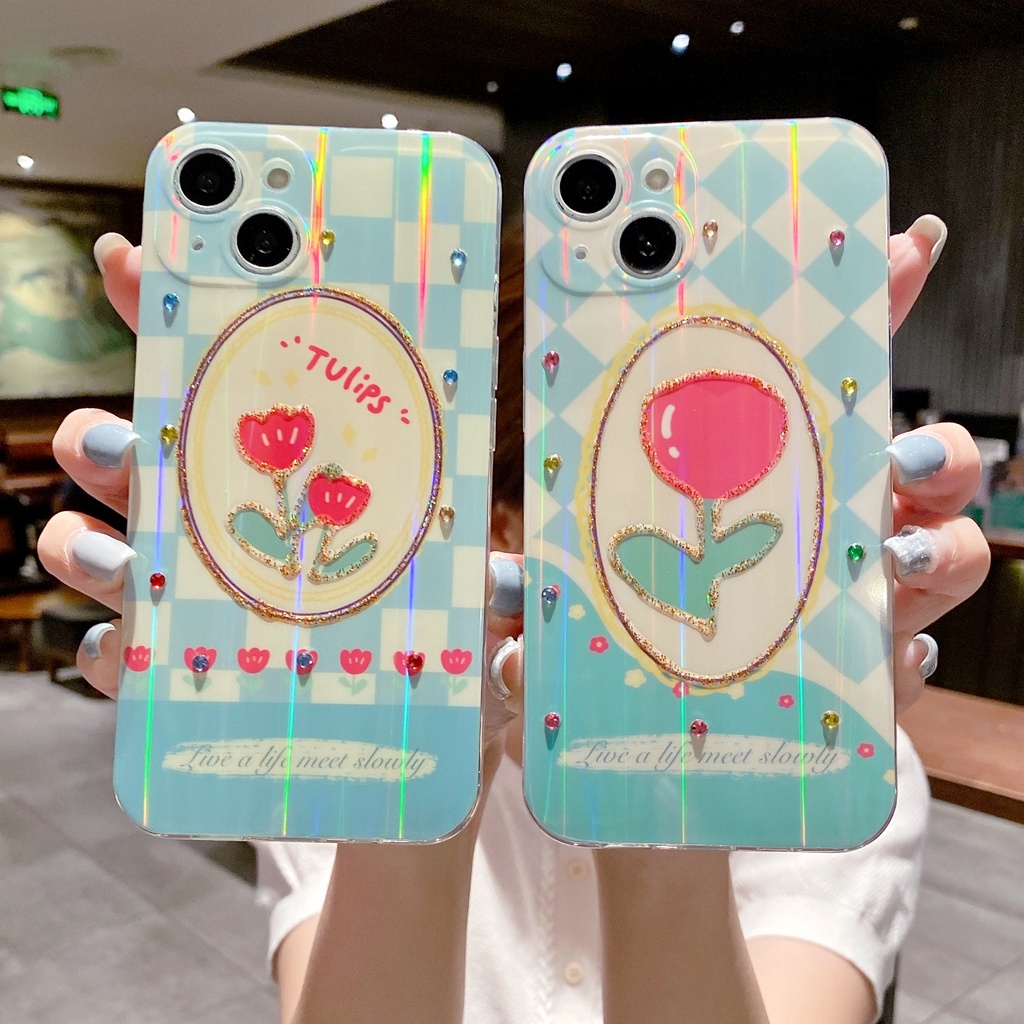 Ốp Điện Thoại TPU Chống Sốc Họa Tiết Hoa Tulip Cho IPhone 14 13 12 11 Pro MAX 14 PLUS X XR XS MAX