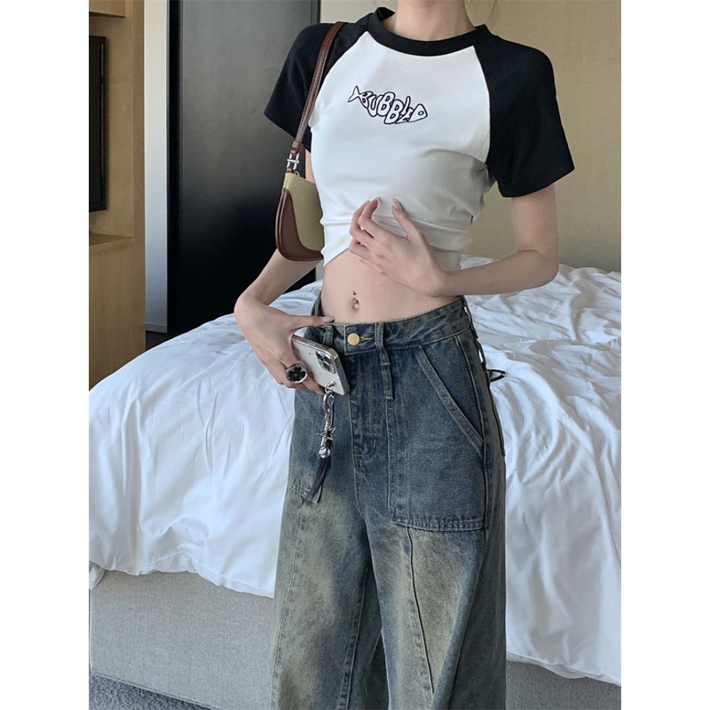 Quần Yếm Jean Ống Rộng Lưng Cao Cá Tính Trẻ Trung