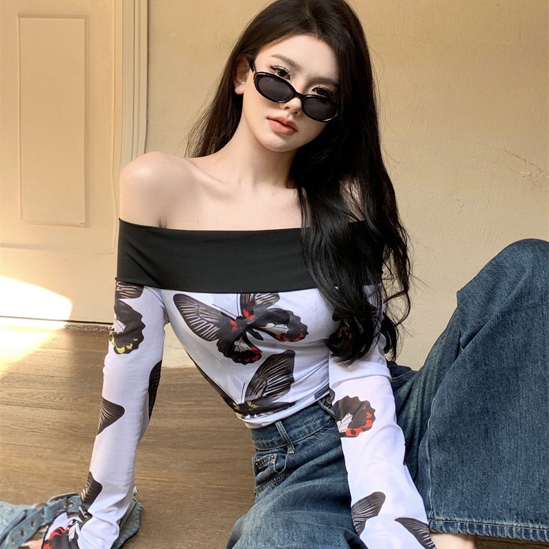 Áo Thun Tay Dài Dáng Ôm Phối Lưới Phong Cách Hàn Quốc Cổ Điển Thời Trang Cho Nữ