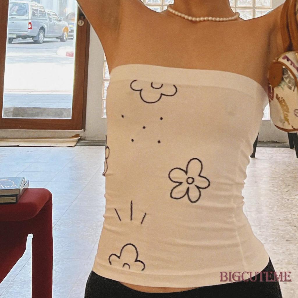 Áo Ống Mùa Hè Dạng Quấn Không Tay In Họa Tiết Hoa Cho Nữ