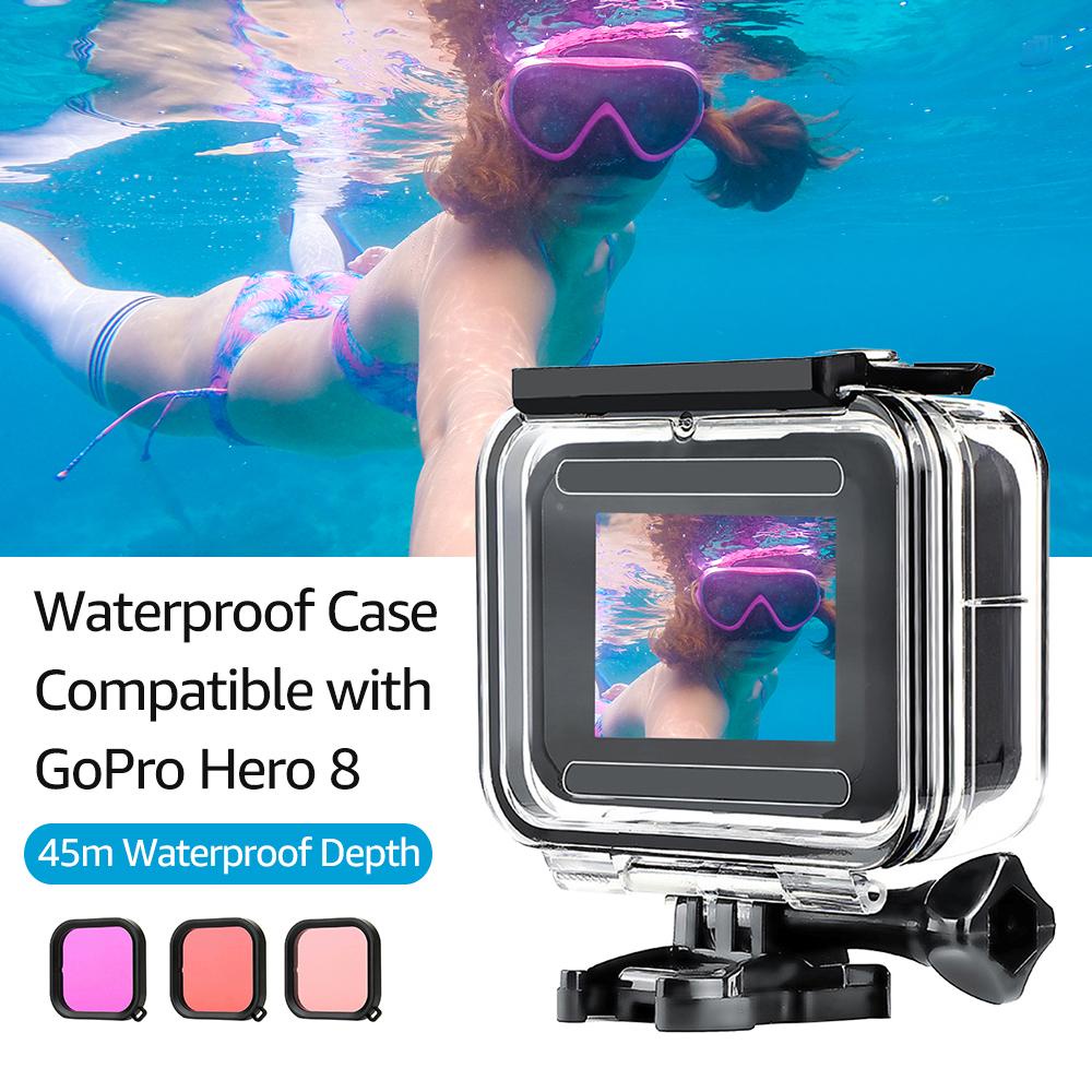 Bộ Vỏ Bảo Vệ Camera Thể Thao smartwatchinone Action Chống Thấm Nước + 3 Bộ Lọc (Đỏ / Tím / Hồng) 45M Tương Thích Với 8 Phụ Kiện Máy Ảnh Thể Thao