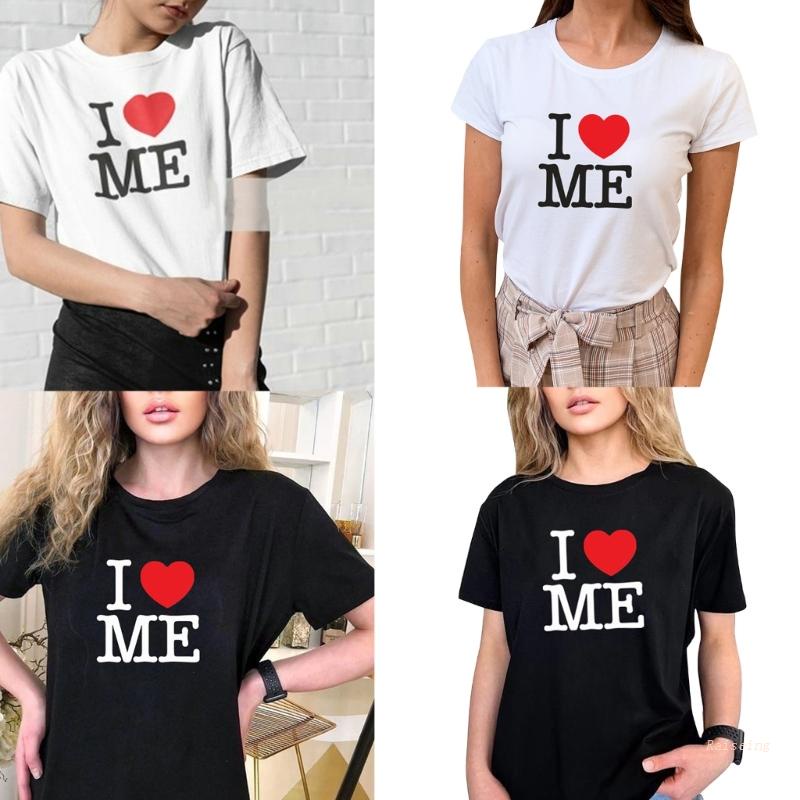 Áo Thun Nữ Ngắn Tay Dáng Rộng In Chữ I Heart Me Phong Cách Đường Phố Thời Trang