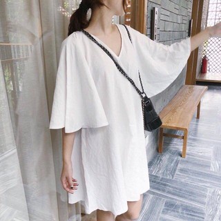 Đầm trắng cổ V tay loe (2 màu)