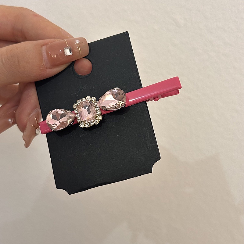 Kẹp Tóc Đính Đá Hình Trái Tim Màu Hồng Ngọt Ngào Phong Cách Hàn Quốc Dễ Phối Đồ Thời Trang Mùa Hè Cho Nữ