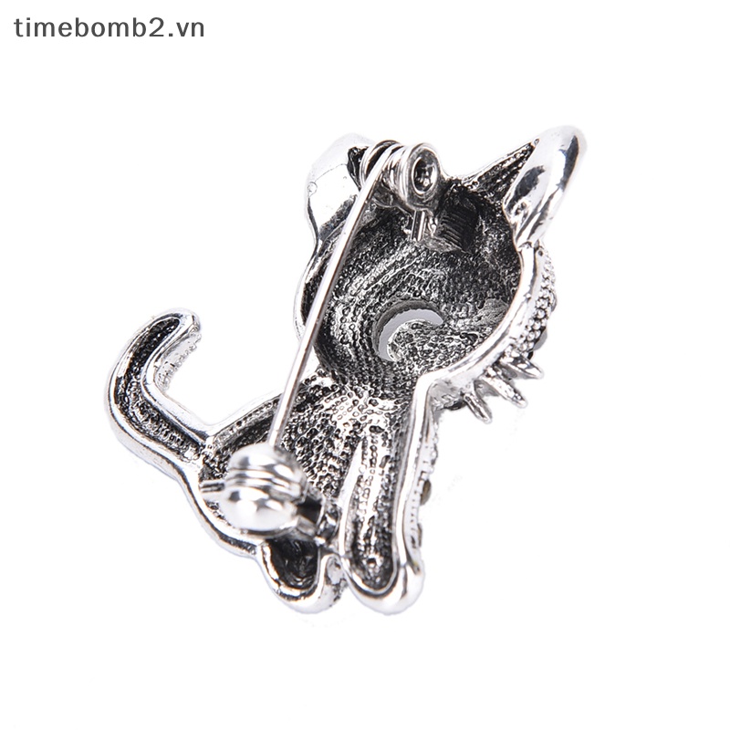 {Timebomb} Trâm Cài Áo Khoác Mạ Bạc Hình Mèo Nhỏ Dễ Thương Thời Trang Cổ Điển