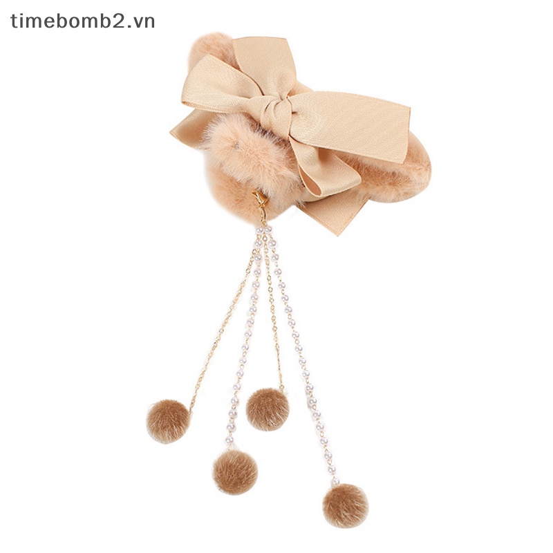 {Timebomb} Kẹp Tóc Càng Cua Dày Đính Nơ Tua Rua Dễ Thương Mùa Đông Cho Nữ