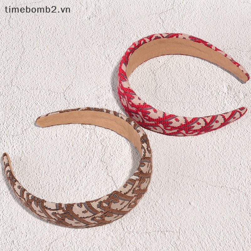 Băng Đô Cài Tóc Bản Rộng Thêu Họa Tiết Phong Cách Vintage Cho Nữ