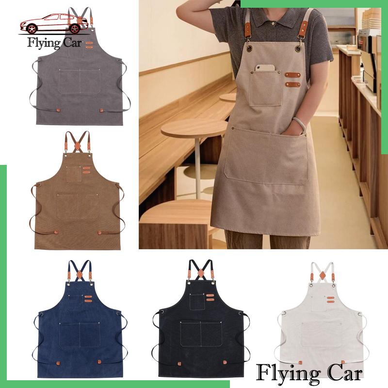 [Lzdjfmy2] Tạp Dề Vải Canvas Có Túi Sau Lưng Cho Cửa Hàng Làm Việc / Nướng Bánh