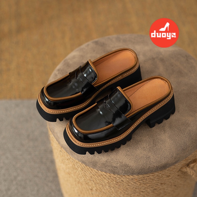 Đôi Tóc Thẳng ~ [Hàng Có Sẵn] Giày Sandal Bánh Mì Mũi Vuông Bằng Da Bóng Dày Dặn Chống Mài Mòn Phong Cách Anh Quốc Thời Trang Xuân Hè 2022 Mới Cho Nữ