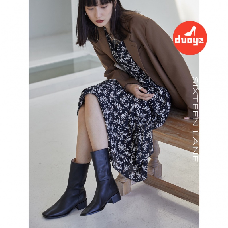 Đôi Giày Bốt Cao Gót Lót Lông Cừu Mũi Vuông Thời Trang Mùa Đông 2022 Phong Cách Mới Cho Nữ