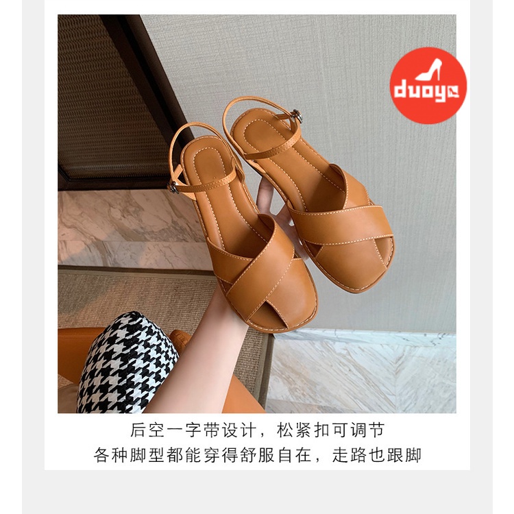 Duoya Tóc Thẳng ~ [Hàng Có Sẵn] Giày Sandal Dây Da Mềm Đế Bằng Hở Ngón Mùa Hè Cho Nữ Miễn Phí Vận Chuyển