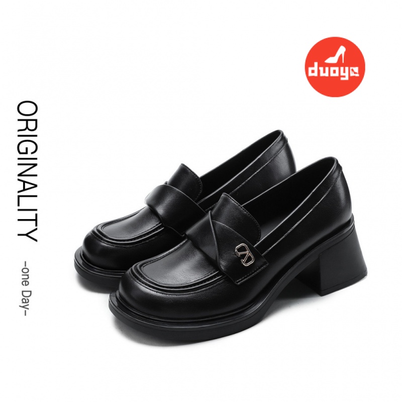 Duoya Tóc Thẳng ~ [Hàng Có Sẵn] Giày Lười Đế Dày Cao Gót Bằng Da Phong Cách Anh Quốc Cho Nữ Miễn Phí Vận Chuyển