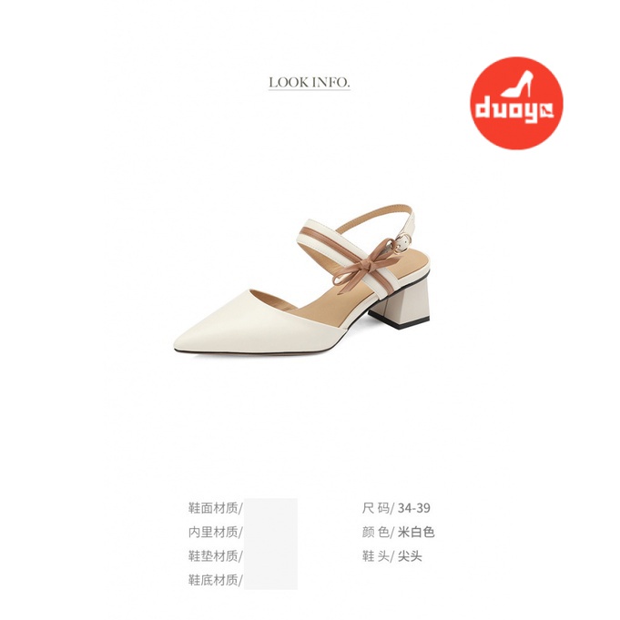 Duoya Tóc Thẳng ~ [Hàng Có Sẵn] Giày Sandal Cao Gót Da Mềm Dày Mùa Hè Có Khóa Cài Thắt Nơ Cho Nữ Miễn Phí Vận Chuyển