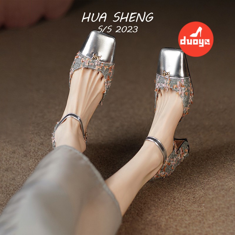 Tóc Thẳng Của Nhà Máy Duoya ~ [Hàng Có Sẵn] [] Sông Rhine●Giày Sandal Cao Gót Mũi Vuông Đế Dày Phẳng Sang Trọng Cho Nữ Miễn Phí Vận Chuyển