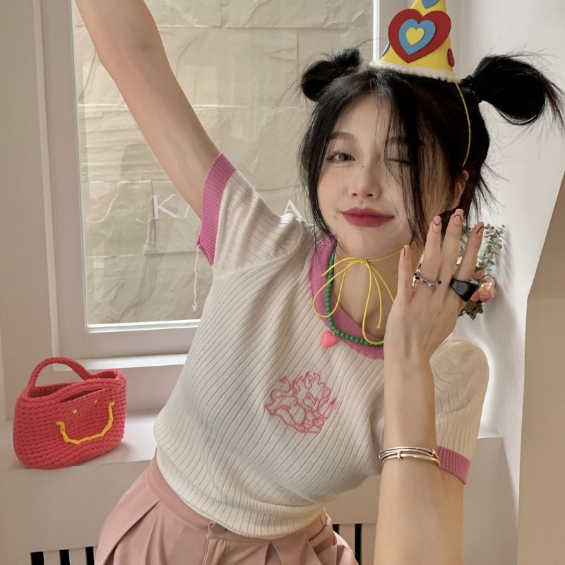 COZOK Áo Thun Croptop Dệt Kim Tay Ngắn Dáng Ôm Thời Trang Dành Cho Nữ