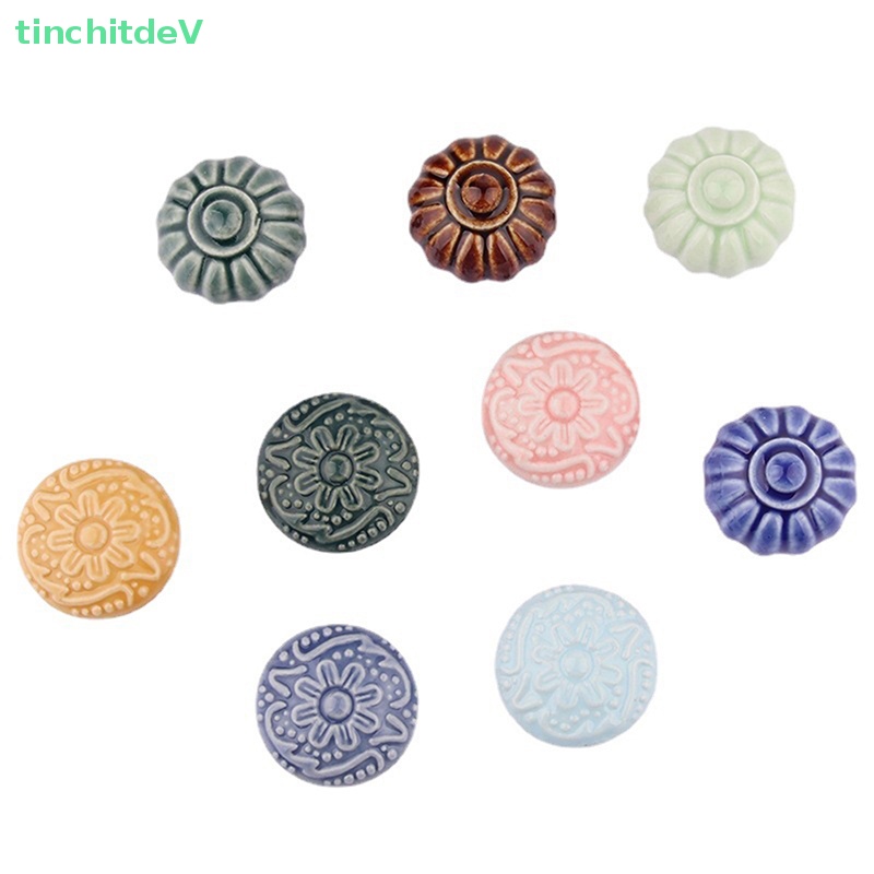 1 Tay Nắm Ngăn Kéo Tủ Bằng Gốm Hình Tròn Họa Tiết Hoa