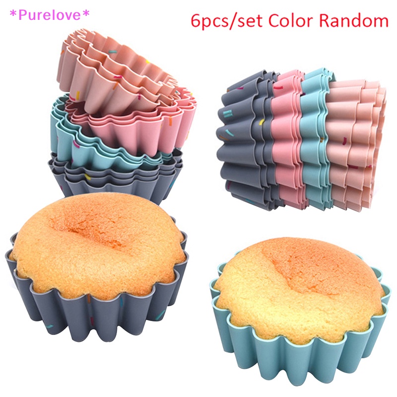 Set 6 Khuôn Làm Bánh Muffin Bằng Silicon Cấp Thực Phẩm Tái Sử Dụng Tiện Lợi Mới