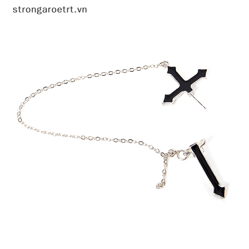 Khuyên Tai Chuỗi Dài Mặt Thánh Giá Màu Đen Phong Cách Punk Cổ Điển Cho Thanh Thiếu Niên