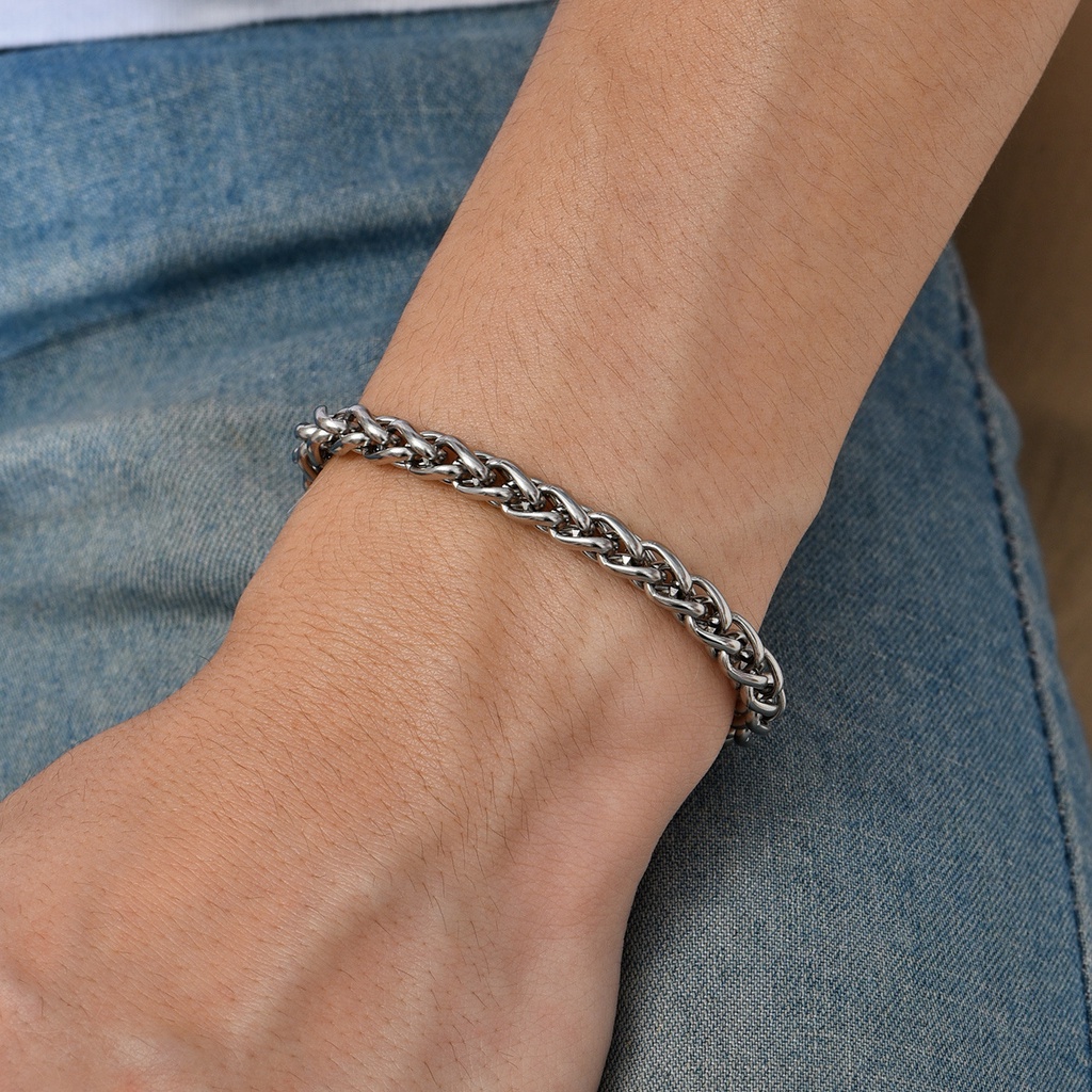 Vòng Tay Dây Xích Bằng Thép Không Gỉ Rộng 4 / 5 / 6 / 8M Phong Cách hip hop Thời Trang Mùa Hè Cho Nam Giới 18CM