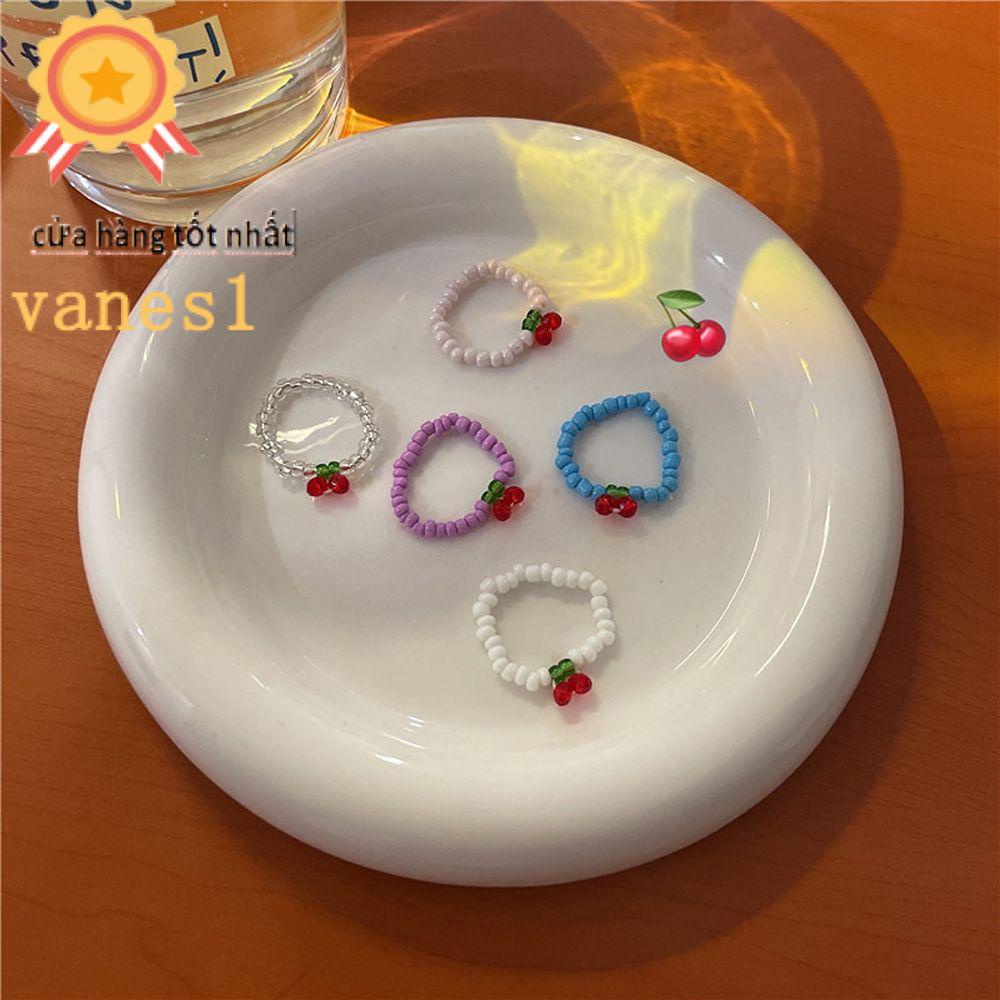 Nhẫn Nhựa Co Giãn Đính Hạt Hình Quả Cherry Đơn Giản Độc Đáo VANES1