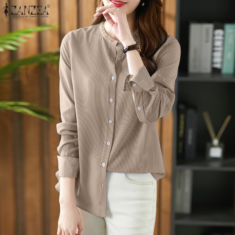 Zanzea Áo Sơ Mi Nữ Dài Tay Cổ Đứng Cài Nút Thời Trang Hàn
