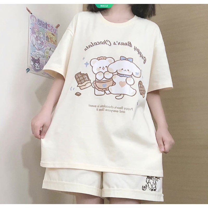 Áo Thun Cotton Tay Ngắn Dáng Rộng In Hình Gấu Hoạt Hình Đáng Yêu Phong Cách Nhật Bản 2023 Cho Bạn Gái
