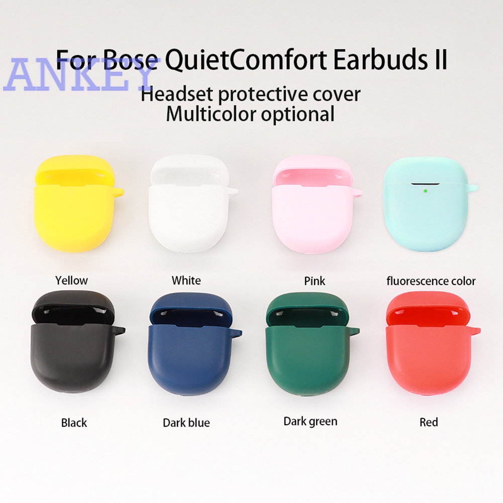 For Bose QuietComfort Earbuds II Case Silicone QC 2 Headphone Holder with Hook Wireless Headphone Protector Case Shockproof Dustproof