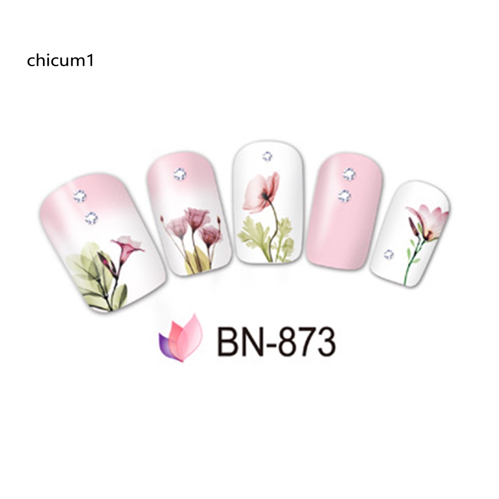 Miếng Dán Trang Trí Móng Tay Hình Hoa Lá Chim Hồng Hạc Xinh Xắn