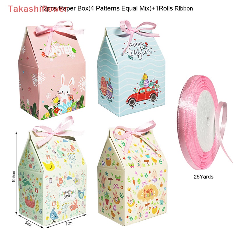 Bộ 12 Hộp Quà Bằng Giấy In Họa Tiết Động Vật Hoạt Hình Kèm Dây Ruy Băng