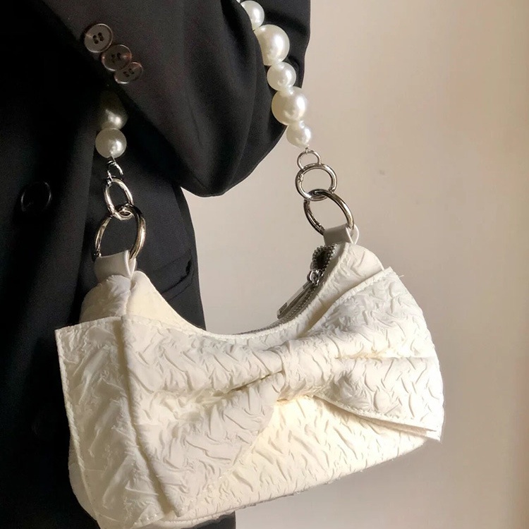 Ielgy Túi Xách Đeo Vai Xếp Ly Đính Nơ Ngọc Trai Siêu Hot Thời Trang Mùa Thu Cho Nữ