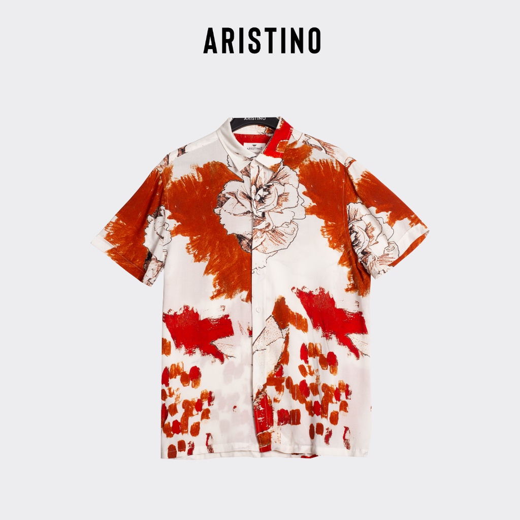 Áo sơ mi nam ngắn tay ARISTINO họa tiết hoa biển, 100% Viscose nhẹ và thoáng mát tối đa - ASSM17S9