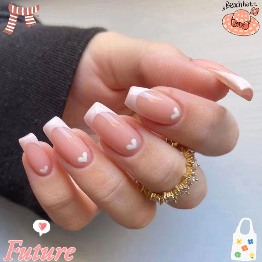 Set 24 Móng Tay Giả Che Phủ Toàn Diện Phong Cách Pháp