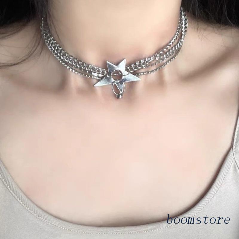 Boom Vòng Cổ Choker Bằng Thép Titan Nhiều Lớp Hình Ngôi Sao Năm Cánh