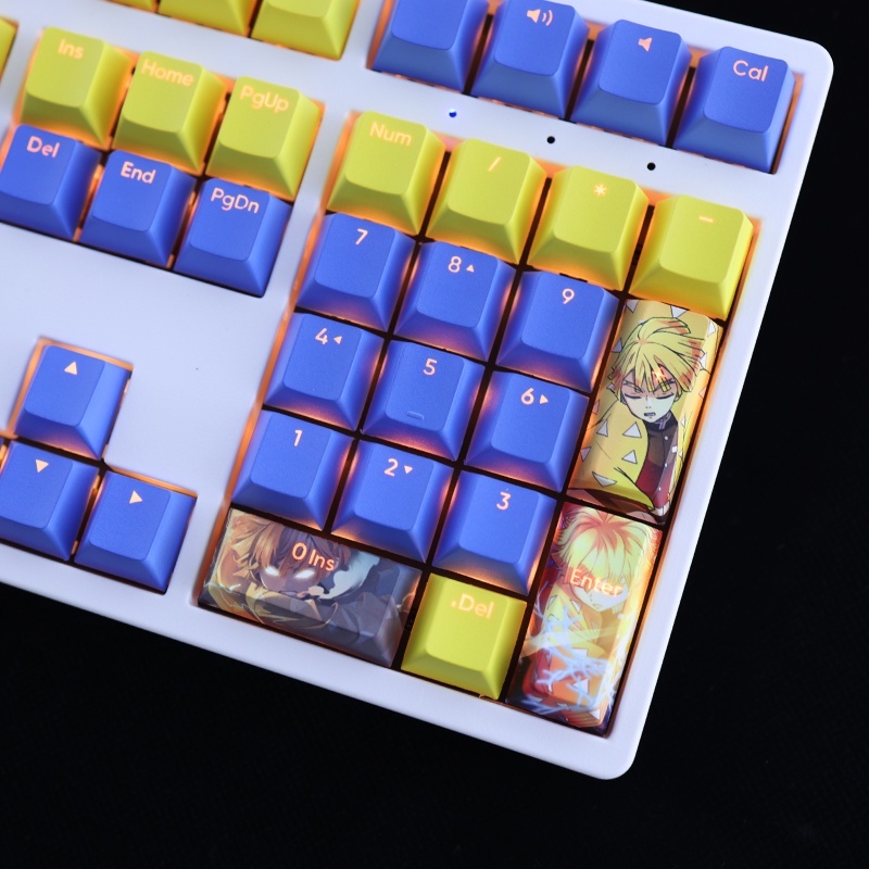 Agatsuma Zenitsu Keycaps Cherry Profile Demon Slayer Anime PBT DYE Sub Cơ Keycap