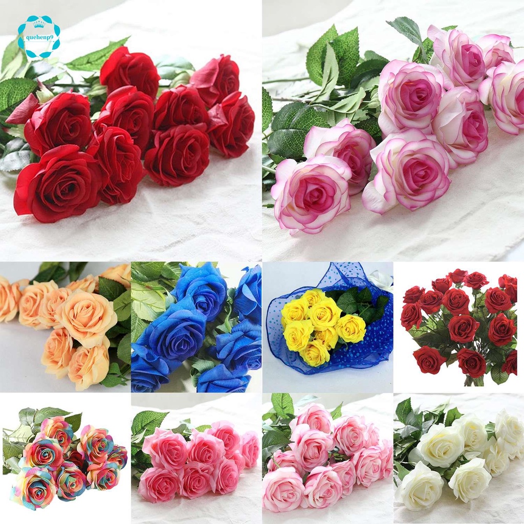 10 cái Latex Real Touch Rose Trang trí hoa hồng Hoa nhân tạo Hoa lụa Hoa cưới Bó hoa thiết kế tại nhà Hoa