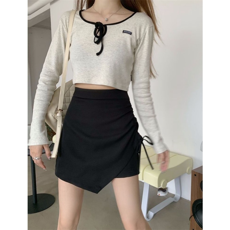 Váy Ngắn Lưng Cao Ôm Dáng Có Dây Rút Và Diềm Xếp Nếp Thời Trang Mùa Hè Hàng Mới