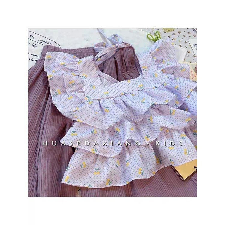 Set Áo Thun Ngắn Tay + Quần Ống Rộng Phong Cách Phương Tây Thời Trang Mùa Hè 2023 78O6 Cho Bé Gái