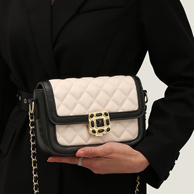 Túi Đeo Chéo Hình Vuông Nhỏ Thiết Kế Hình Thoi Màu Sắc Tương Phản Thời Trang Cao Cấp Cho Nữ