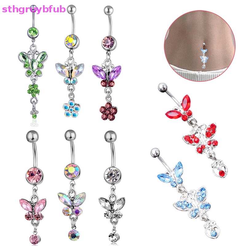 Khuyên RốN HìNh BướM ĐíNh Đá BằNg ThéP Y Tế
