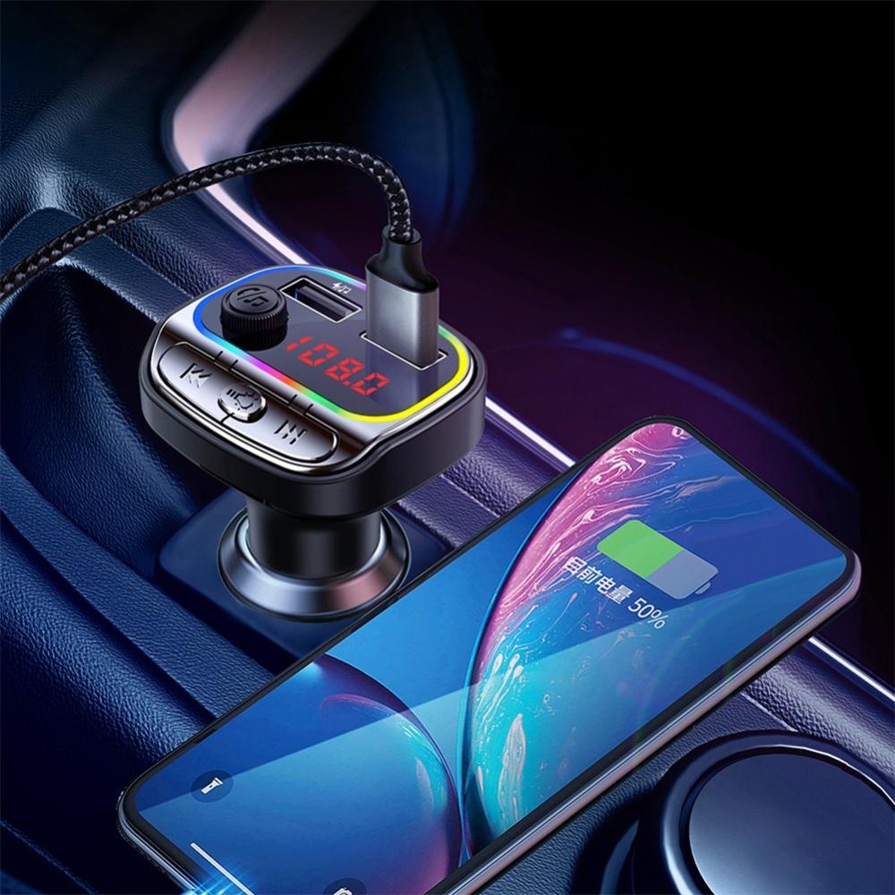 Bộ Sạc USB 2 Cổng AUX Chuyển Đổi Đài FM Mp3 BT5.0 Có Đèn Cho Xe Hơi