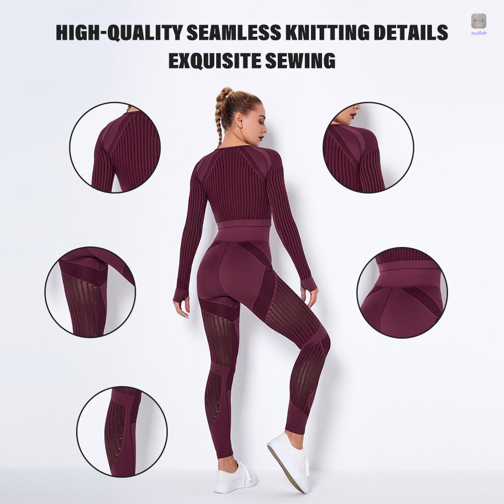 Set Đồ Tập Thể Thao Gồm Áo Croptop Dài Tay Và Quần Legging Lưng Cao Họa Tiết Sọc Thời Trang Cho Nữ