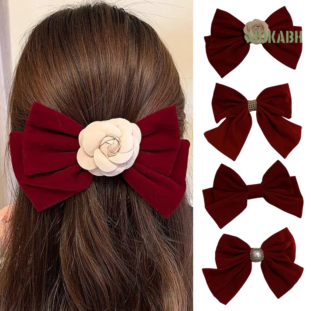 Kẹp Tóc Hình Nơ Màu Trơn Co Giãn Chống Trượt Phong Cách Hàn Quốc Dành Cho Nữ